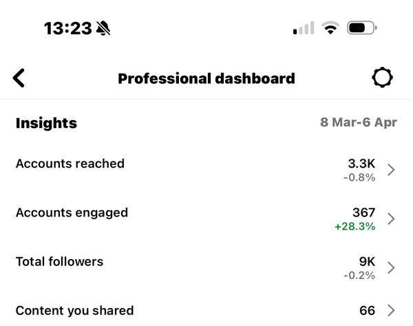 Client Instagram dashboard screenshot