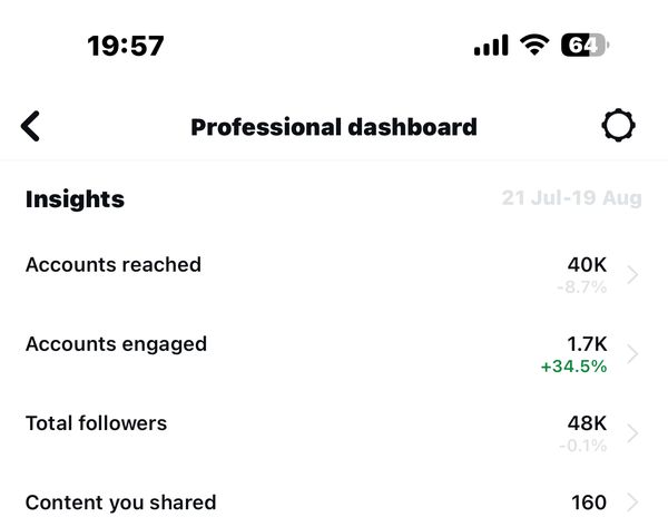 Client Instagram dashboard screenshot