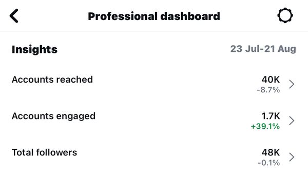 Client Instagram dashboard screenshot