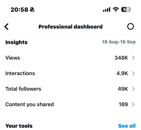 Client Instagram dashboard screenshot