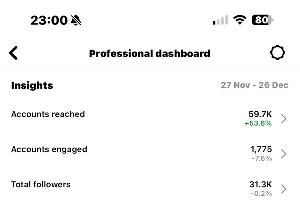 Client Instagram dashboard screenshot