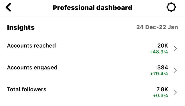 Client Instagram dashboard screenshot