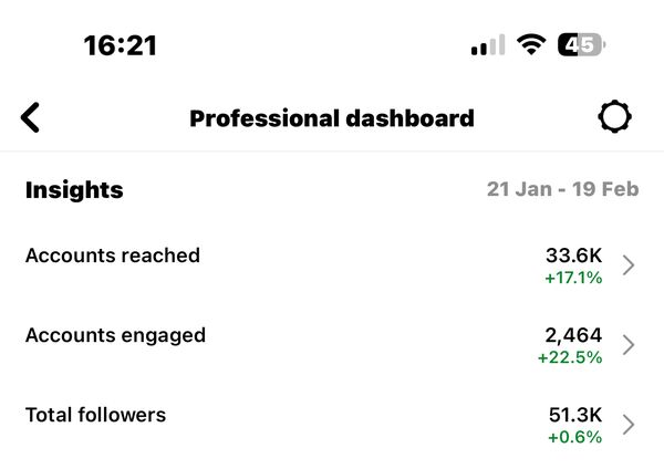 Client Instagram dashboard screenshot